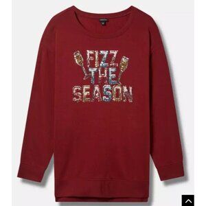 NWT Torrid New Years Red Sweatshirt Fizz The Season Fleece Drop Shoulder Size 1X